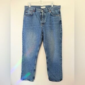 Topshop Dad Jeans Vintage Medium Wash High Rise Straight Leg Button Fly Denim